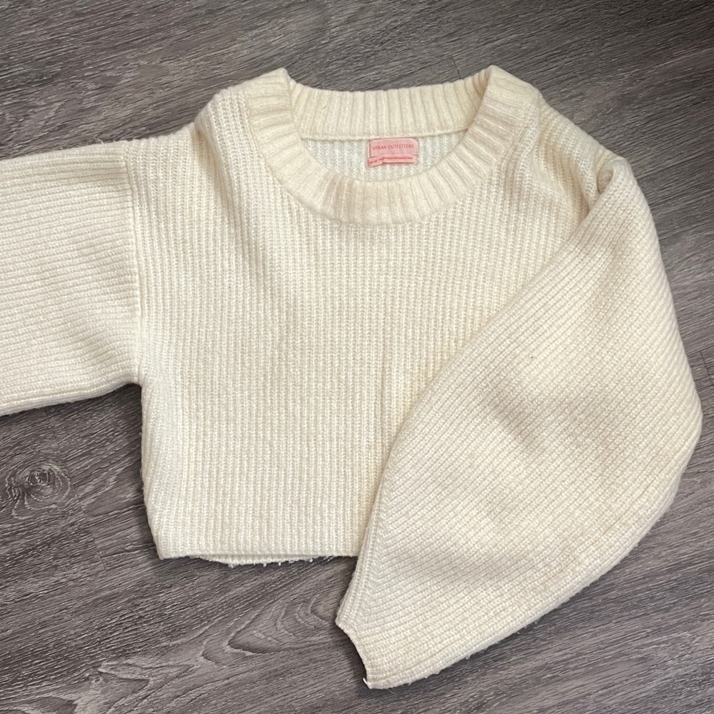 Urban Outfitters Cream Ribbed Cropped Sweater